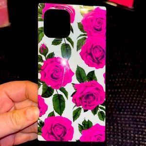 iPhone 12/12 pro 6.1” square case by Flaunt with magenta rose print.